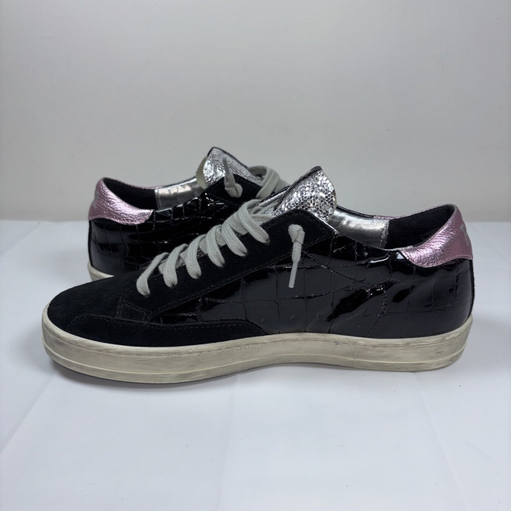 P448 Women John Embossed Patent Leather Gillter Lace Up Sneakers Sz 37/7 Comfort - Picture 8 of 16